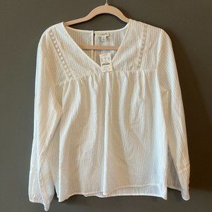 Classic J. Crew Long Sleeve White Linen Blouse (Size Large) - NWT